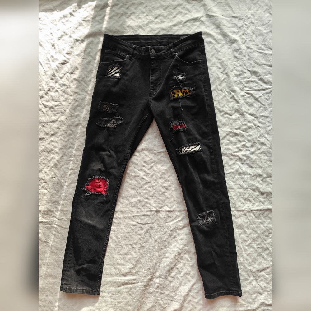 Animal nd Paisley Patchwork Rock Black Denim by ASOS 32